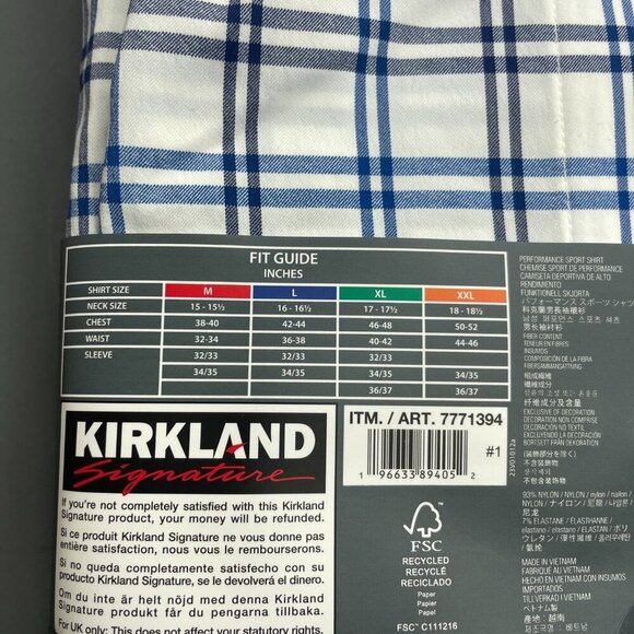 NEW Kirkland Signature Men's L Performance Sport Dress Shirt Blue/White Plaid - Picture 6 of 8